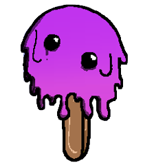 Emote of the slime as an ice lolly, melting down its wooden stick