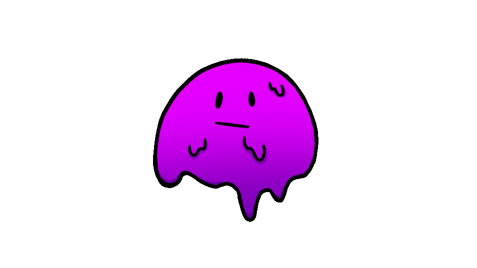Short loop of a small round slime with a flat face, its drips stretching and pulling back