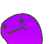A small purple slime with a flat mouth, squashing and stretching in place
