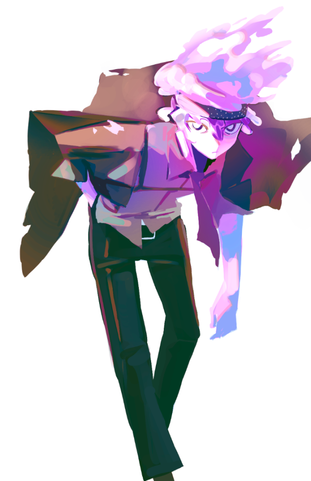 Illustration of Keehan standing, lit from behind, slime trailing upward