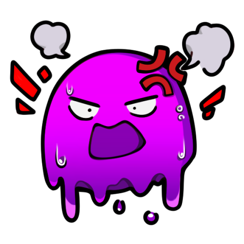 Sticker of the slime looking furious, steam coming off both sides