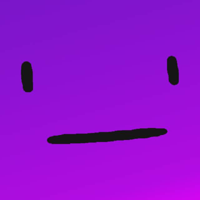 The slime face on a square that fades from violet down to magenta
