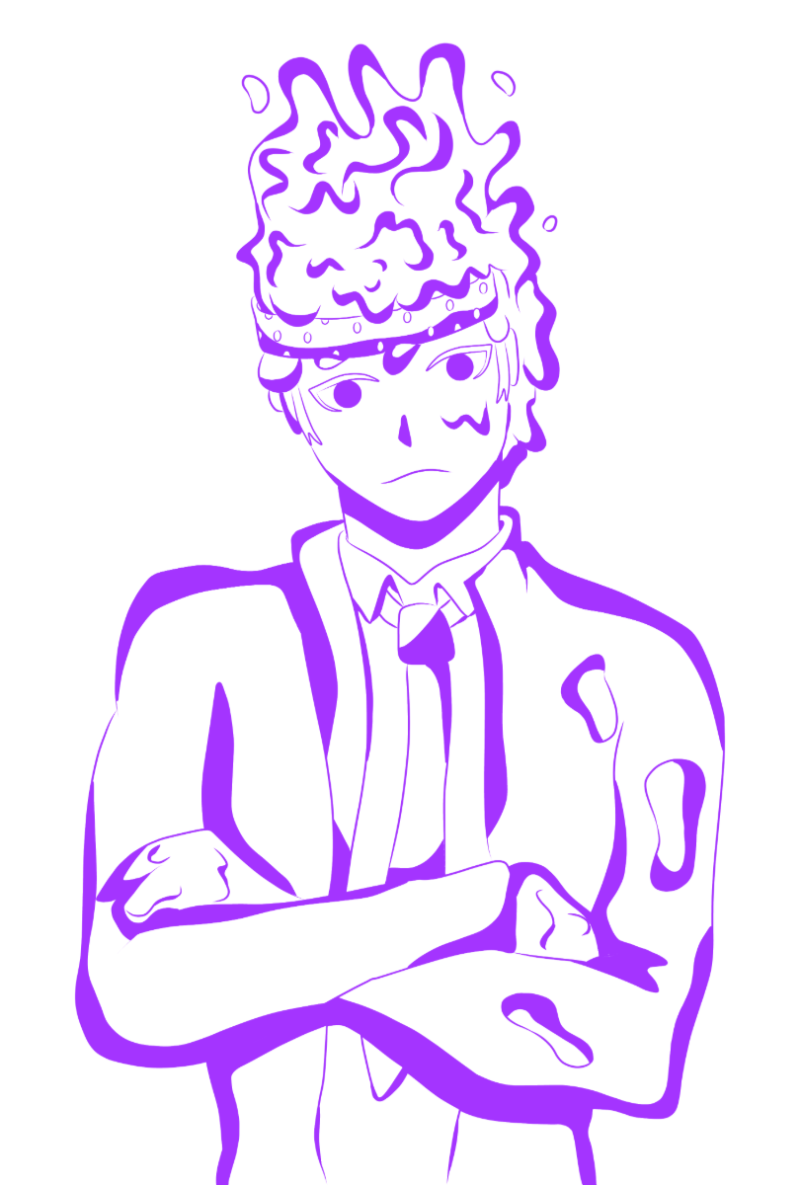 The arms crossed pose in bold purple shading on white