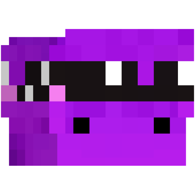 Close render of the skin's head: purple slime under a studded black headband, two square eyes below